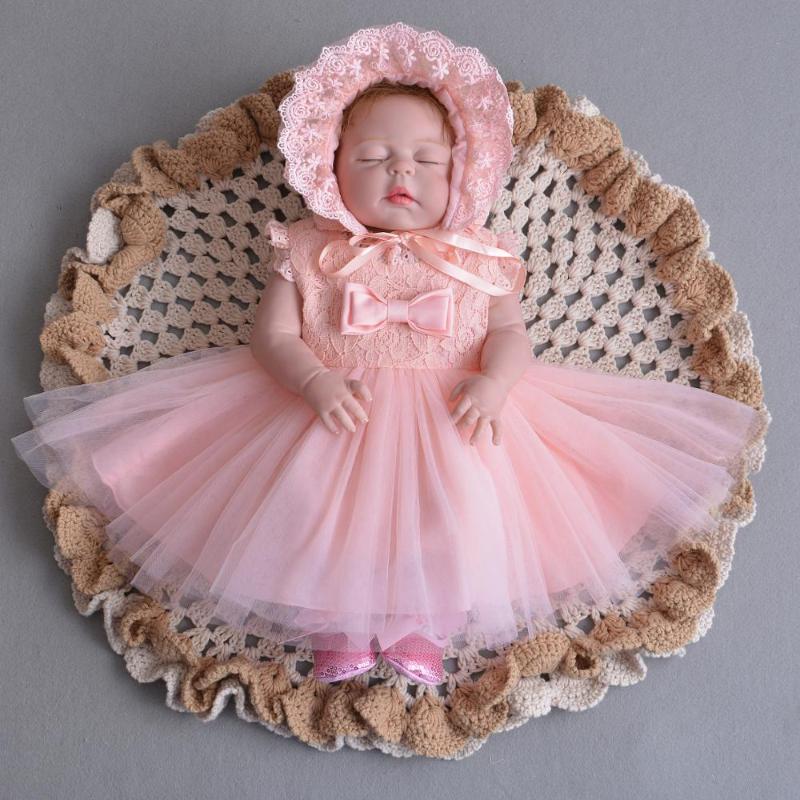 Girl's Dresses 2PCs Set Baby Girl Baptism Dress Pink Tulle Infant Christening Gown Lace Bowknot Party Wedding Born 0-24Months-image-768022571