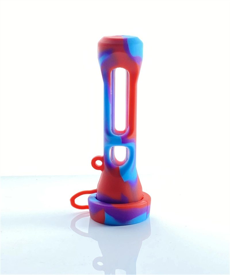 

Glass hookah horn silicone pipe portable straight environmentally friendly with cover pipe camouflage multicolor spot