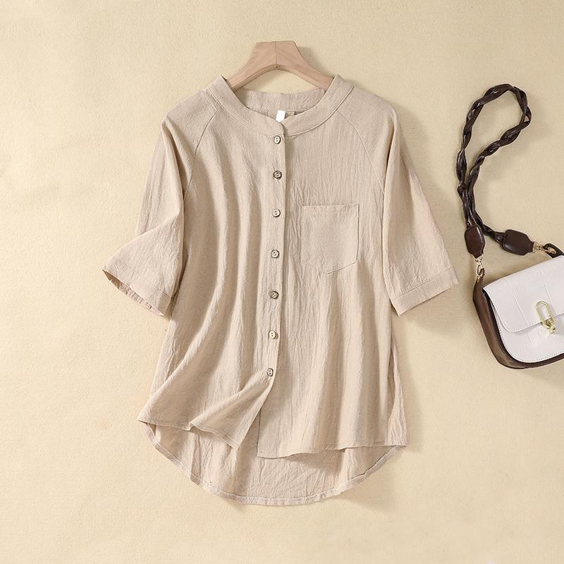 

Women's Blouses & Shirts Limiguyue Cotton Linen Blouse Japanese Casual Women Raglan Sleeve Shirt Loose Large Size Wooden Shell Buckle Tops S, Brown