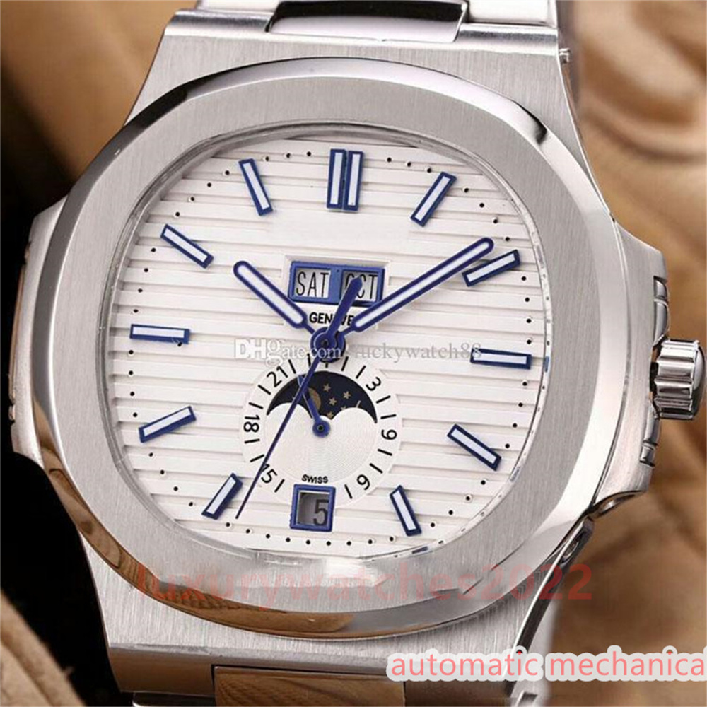 High Quality Mens Watch BF factory 9 Colors 41mm Nautilus White Gold Big Date Asian 2813 Automatic Glide Smooth Moon Phase D-Blue WristWatch