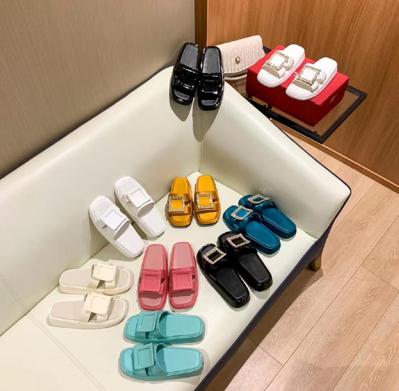 

Luxury Diamonds Square Buckle Slipper Thick-Soled Women's Sandal Summer Fashion Sexy Outdoor Slippers New Style Leisure Sandals Women Designer Shoes, Not for individual sale