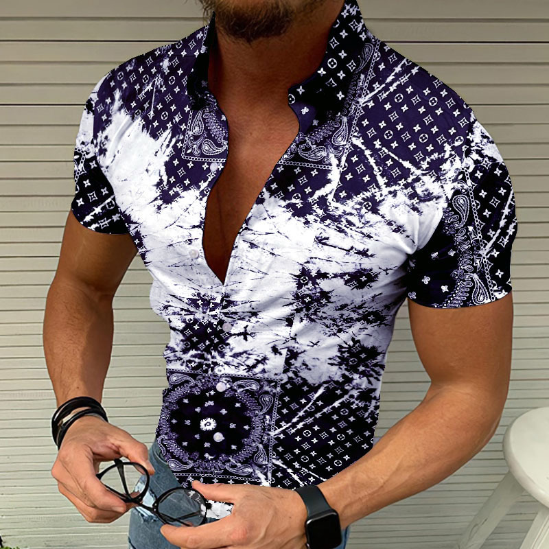 

designer mens shirt Hawaiian Casual Shirts summer geo printing sweatshirt chemisier male Tees beach print blusa button up dress shirt plus size men blouses, 13