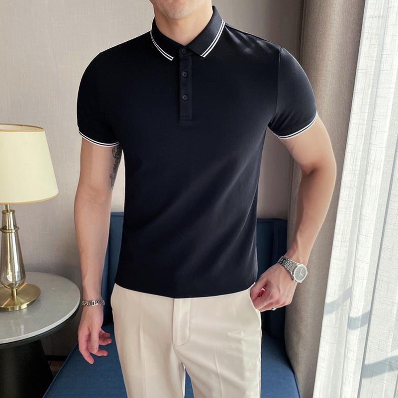 

Men's Polos Classic Solid Color Shirts For Men's High Quality Casual Slim Shirt Business Social Fashion Lapel Tee TopsMen's Men'sMen's E, White