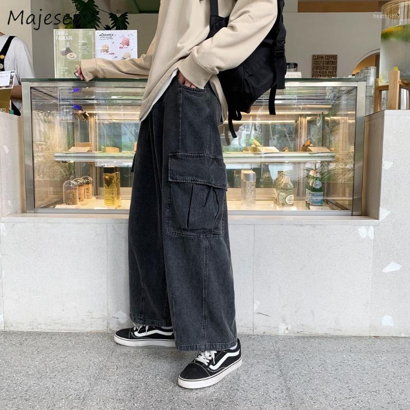 

Men's Jeans Baggy Men Big Pockets Solid Leisure Vintage Denim Hipster Korean Style Males Trousers Large Size S-3XL Teenagers All-matchMen's, Black