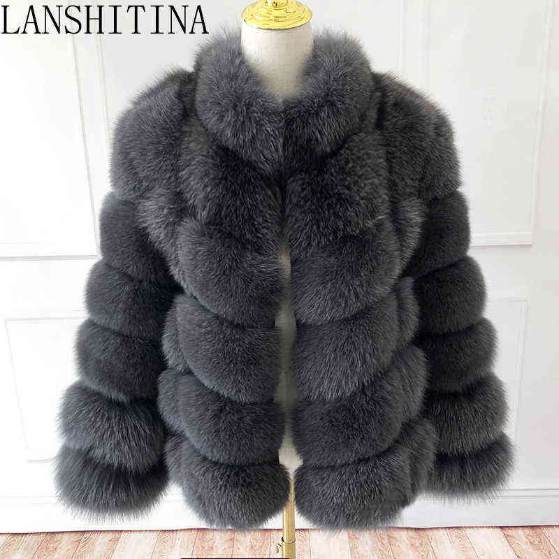 

Women 100% Real Fur Coat High-Quality Natural Fox Vest Stand-Up Collar Genuine Leather Jacket J220719, Khaki.
