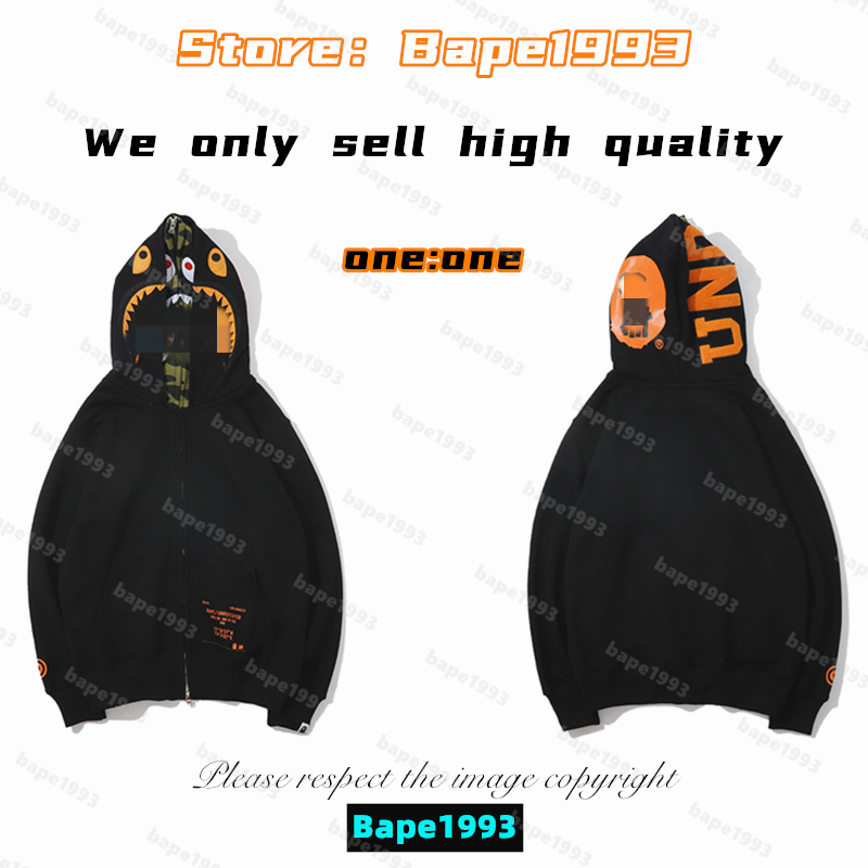 

High quality Apes Mens Hoodies & Sweatshirt Japan shark B ape head Galaxy spots luminous camo Male and female couples with the same model 100% cotton New hoodie 1993 KS5-5, 1 button