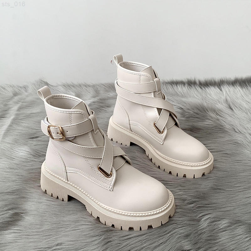 

Fashion New Shoes Women Boots Autumn Winter All-match Comfort Boots Women High Quality Pu Leather Chunky Heels ShoesT220718, Beigh