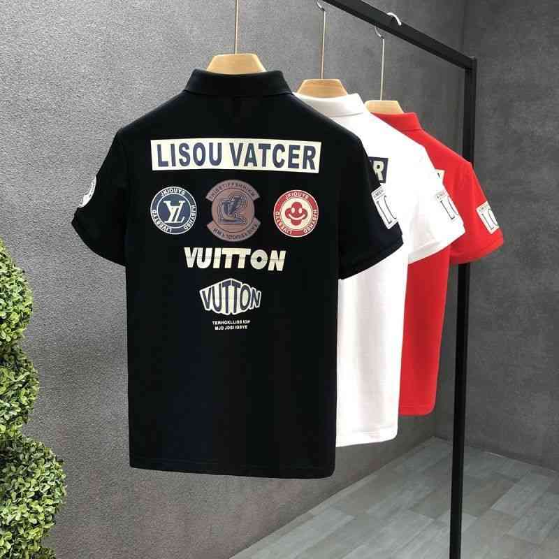 

High end printed Lapel business polo T-shirt brand national fashion new men's top half sleeve, Black