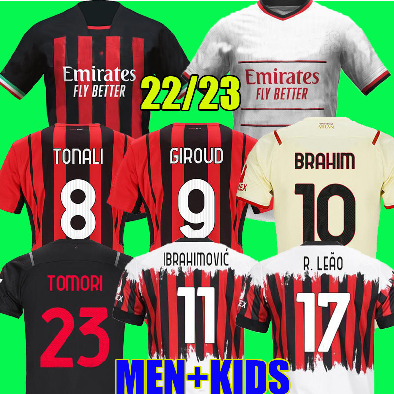 

AC 21 22 23 GIROUD soccer jersey IBRAHIMOVIC KESSIE football shirt 2022 2023 TONALI REBIC Camiseta de futbol THEO BRAHIM R.LEAO Fourth 4th Ac Milans fans player version, 22/23 away 1