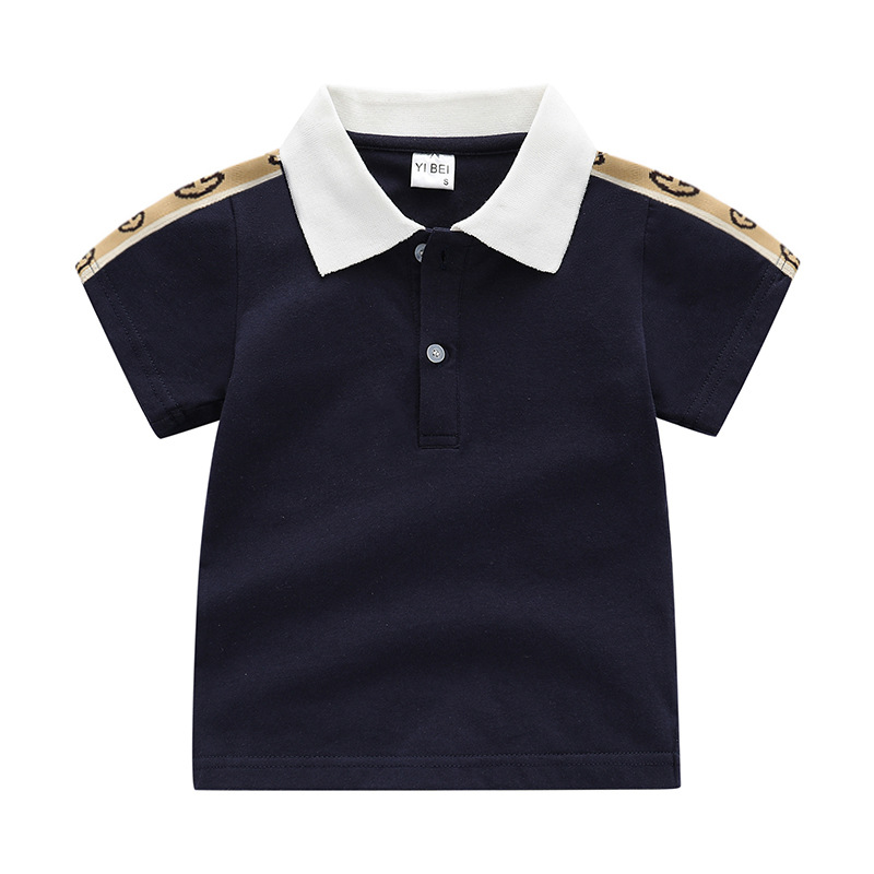 

Baby Polo T Shirt Designer Kids Short Sleeves Baby Polos Shirts Boys Tops Embroidery Girl Cotton Black White Clothes 90-130cm, Navy blue