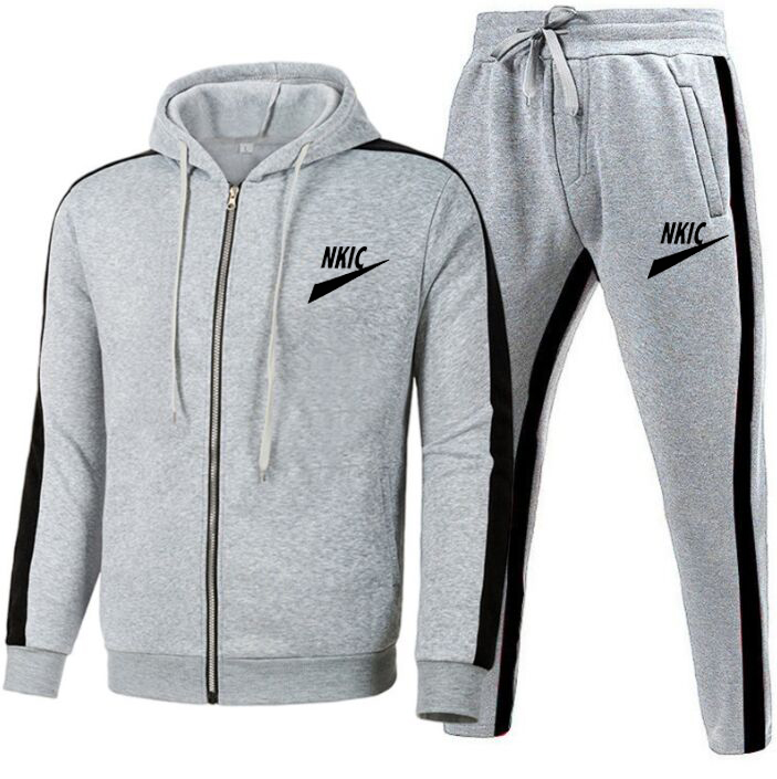 

Fashion Brand Tracksuits Zipper Gray Hoodies Men's Sets Long Sleeve Cardigan+ Jogging Trousers 2 Pieces Suits Fitness Running Sportswer Male, Gray 2