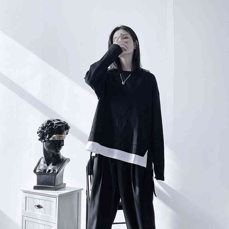 

Original Sweater Yoji Yamamoto Dark Split Fake Two Irregular Minority Light Cooked Long Sleeved Men's and Women's, Black