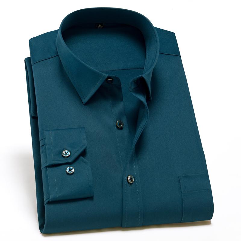 

Men's Dress Shirts Mens Classic Standard-fit Non Iron Stretch Social Shirt Single Patch Pocket Long Sleeve Formal Business Solid Basic, Dark green