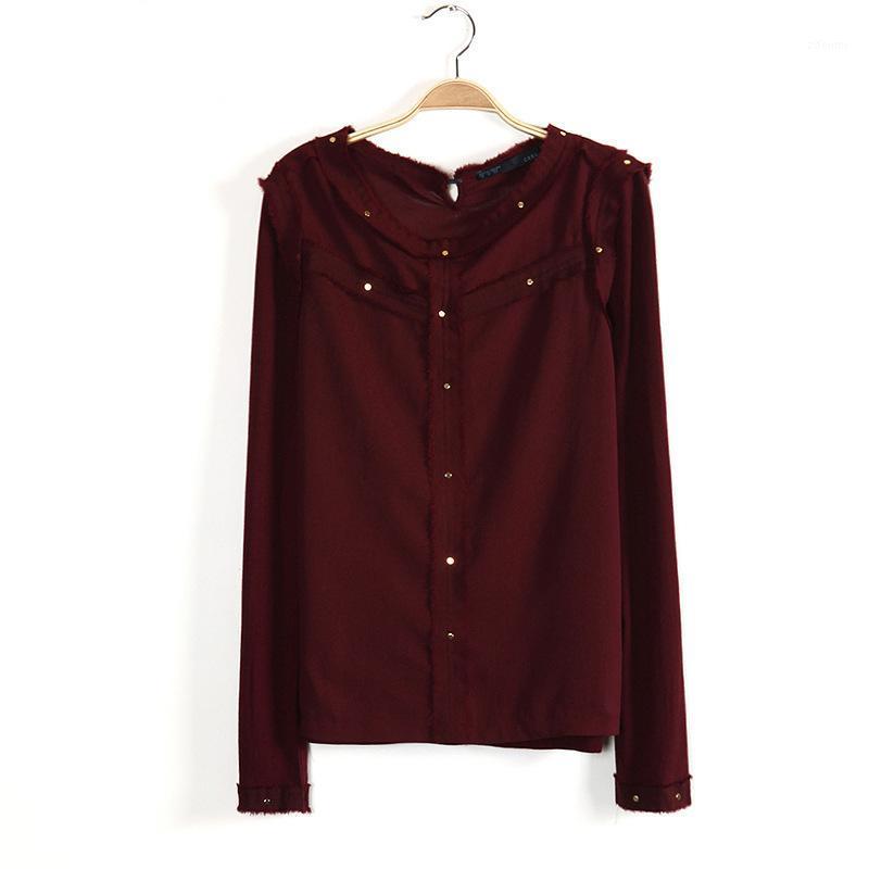 

Women Rough Selvedge Slim Full-sleeve Wine Red Color Shirt Ladies Blouse Women' Blouses & Shirts