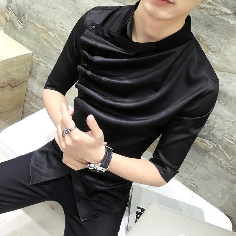 

Men's Casual Shirts 2022 Men Shirt Fashion Design Gothic Style Side Ruffle Slim Black & White Formal