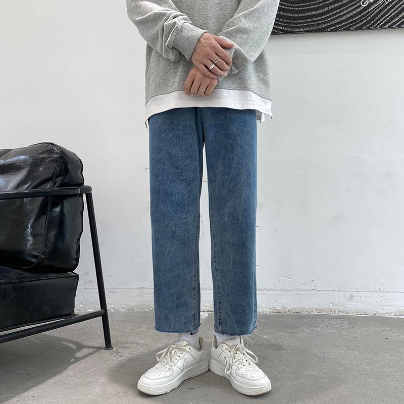 

Men's Jeans Fashion For Men Ankle Length Pants Denim Solid Soft Man Trousers Casual School Street Wear -36Men's, Blue