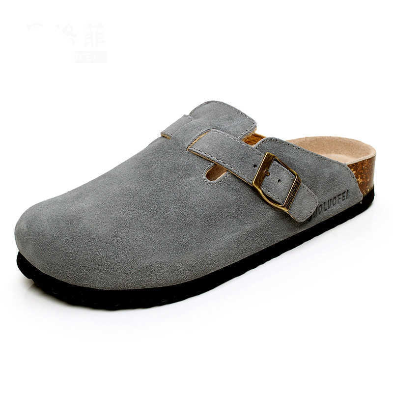 

2021 Autumn Men's Closed Toe Slippers New Suede Leather Clogs Sandals For Men Women Garden Clog Slides Unisex Big Size 35-46, Beige
