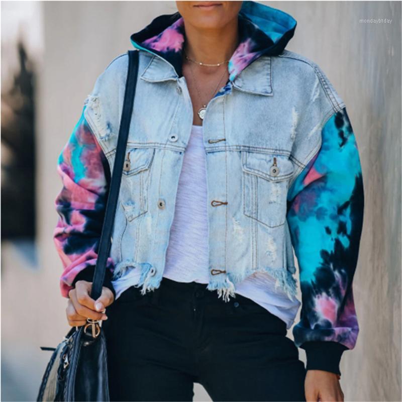 

Women' Jackets Printed Denim Jacket Casual Long-sleeved Hooded Female Slim, Jbypfs--712--1