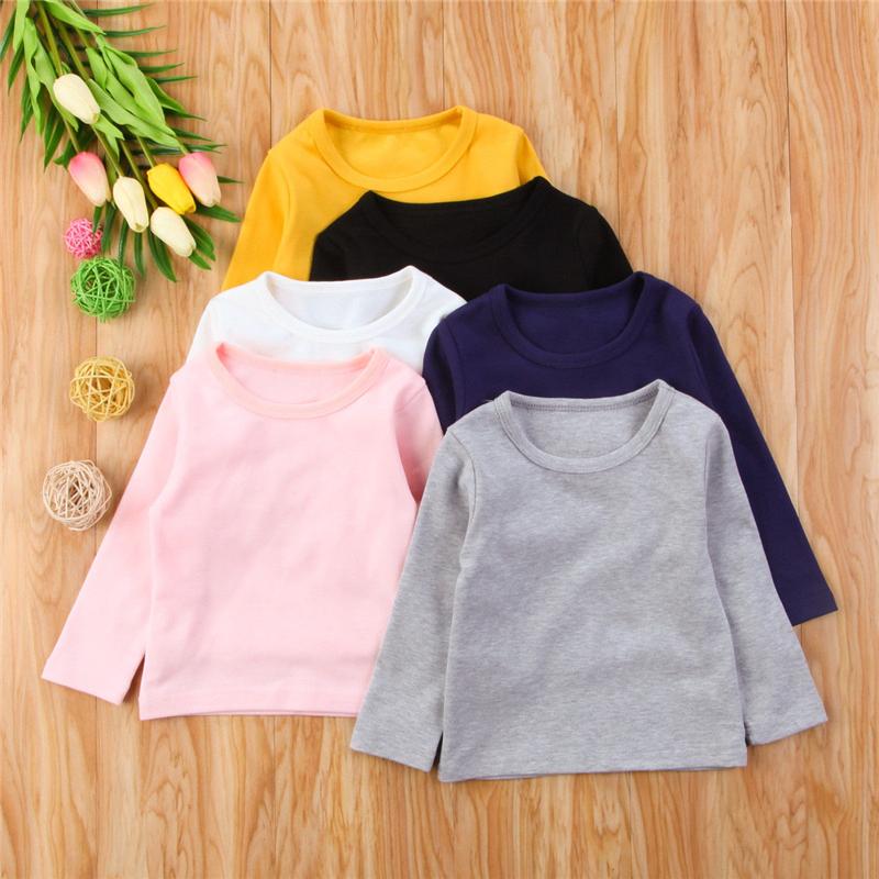 

T-shirts Baby Girl T-shirt Long Sleeve Tops T Shirt Blouse Cotton Candy Color Kids Casual Tees For Girls Children 1-5YrsT-shirts, Black