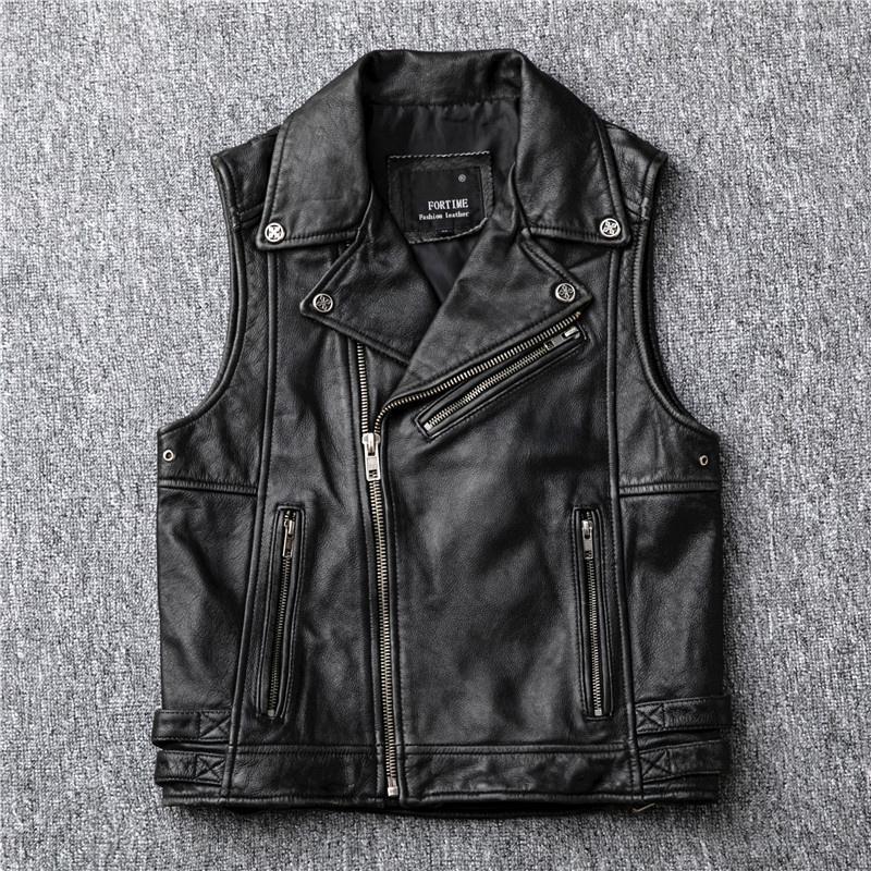 

Men' Vests Biker Motorcycle Real Leather Vest Mens Genuine Vintage Sleeveless Jackets Cowhide Waistcoat Punk Zipper Lapel Guin22, Black