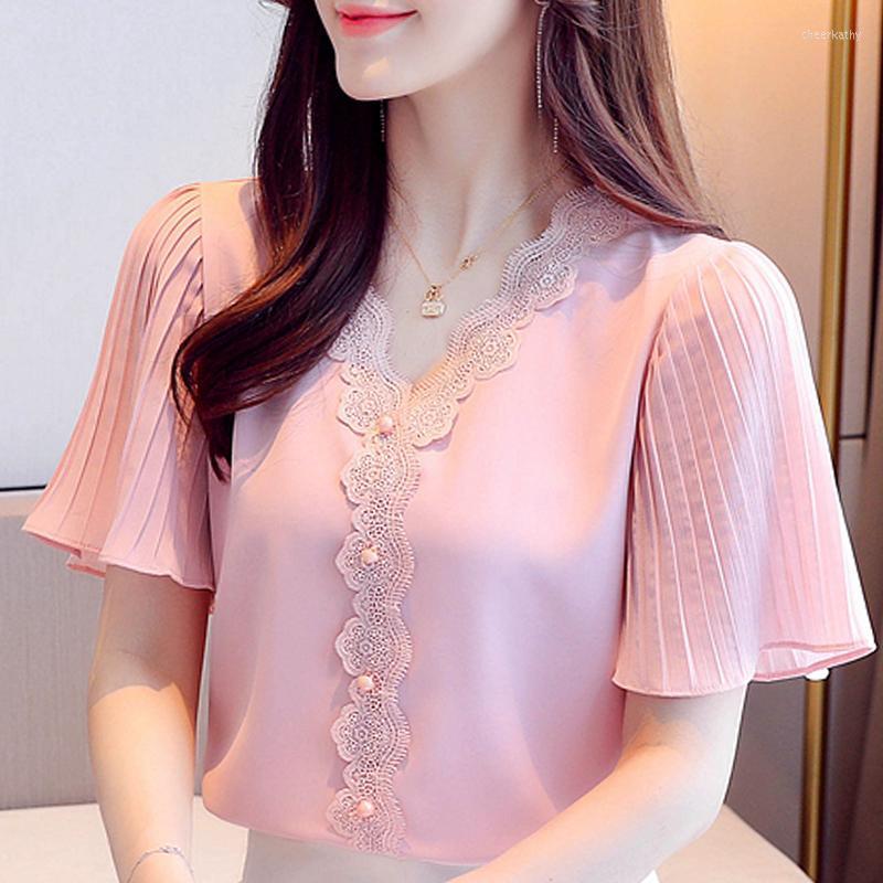 

Women' Blouses & Shirts Femme Top Summer Tops Women Short Sleeve Blouse Blusas Mujer De Moda 2022 Verano V-Neck Chiffon ShirtWomen' Chee22, White