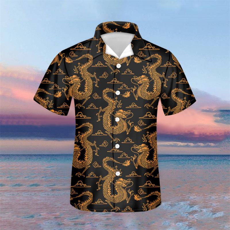 

Men's Casual Shirts Summer/Autumn Clothes Chinese Dragon Shirt Men Short Sleeves Blouse Big Size 6XL 7XL Print Hawaiian Beach For ManMen's, Custom