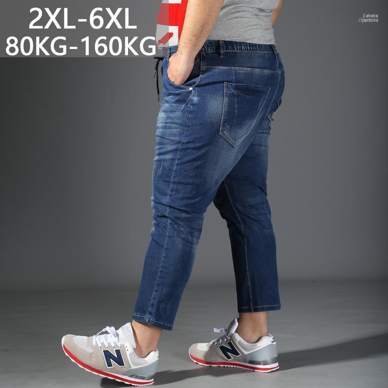 

Men's Jeans Large Size 6XL Elastic Waist Cotton Stretch Pants Loose Fit Denim Trousers Fashion Wear And Washed Pants1, Blue