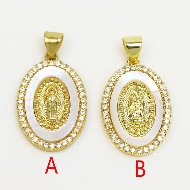 

Pendant Necklaces Pcs 18k Gold Plated Virgin Mary Juses Medal Acceeories Pave Natural Shell Jewelry 52107Pendant