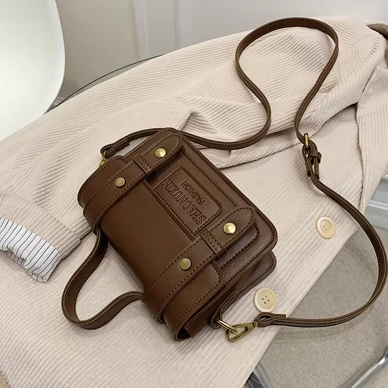 

Vintage Small Square Tote bag 2021 Fashion New High-quality PU Leather Womens Designer Handbag Travel Shoulder Messenger Bag, Brown 18 x 7 x 13 cm