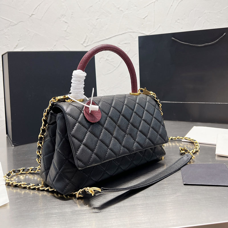 

2022Ss F/W Classic Top Co Handle Tote Bags Caviar Leather Calfskin Gold Metal Hardware Matelasse Chain Crossbody Shoulder Purse Multi Pochette Handbags 23X12CM, Box