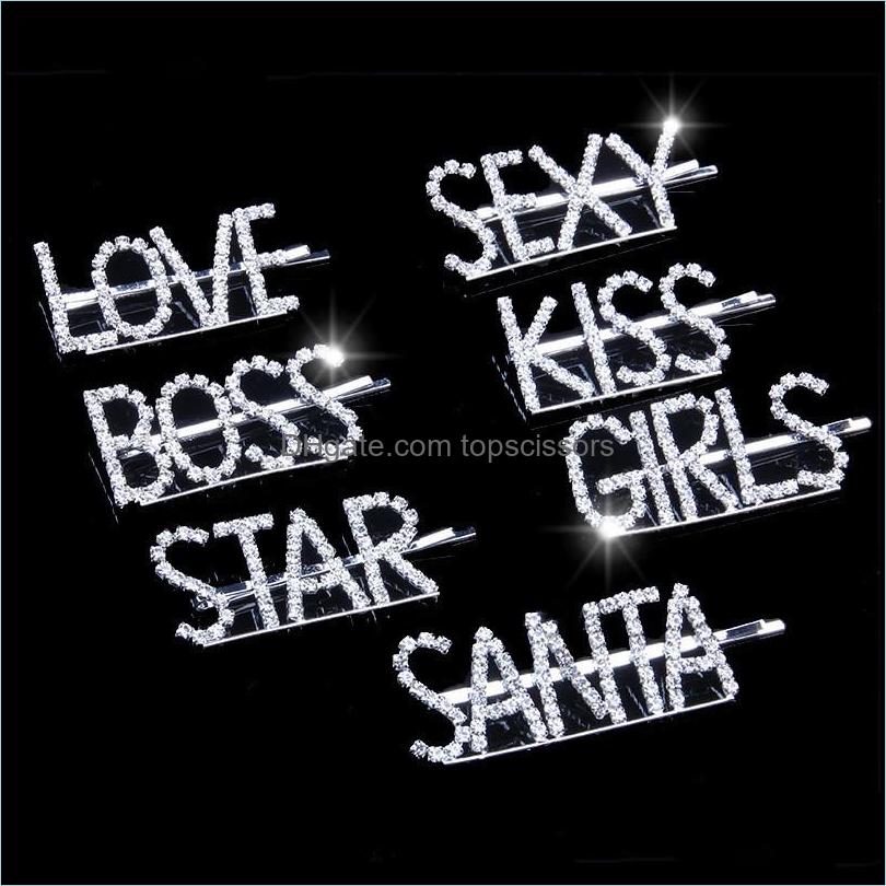 

Hair Pins Accessories Tools Products New Crystal Rhinestone Letter Wedding Party Clips Barrettes Hairwear For Women Kid Girls Gift Drop De