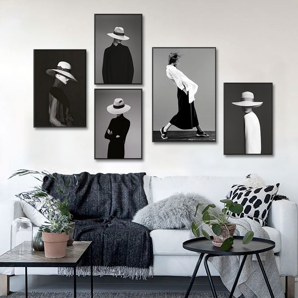 

Fashion Women With Hat Painting Modern Canvas Posters And Prints Wall Art picture For Living Room Bedroom Decoration