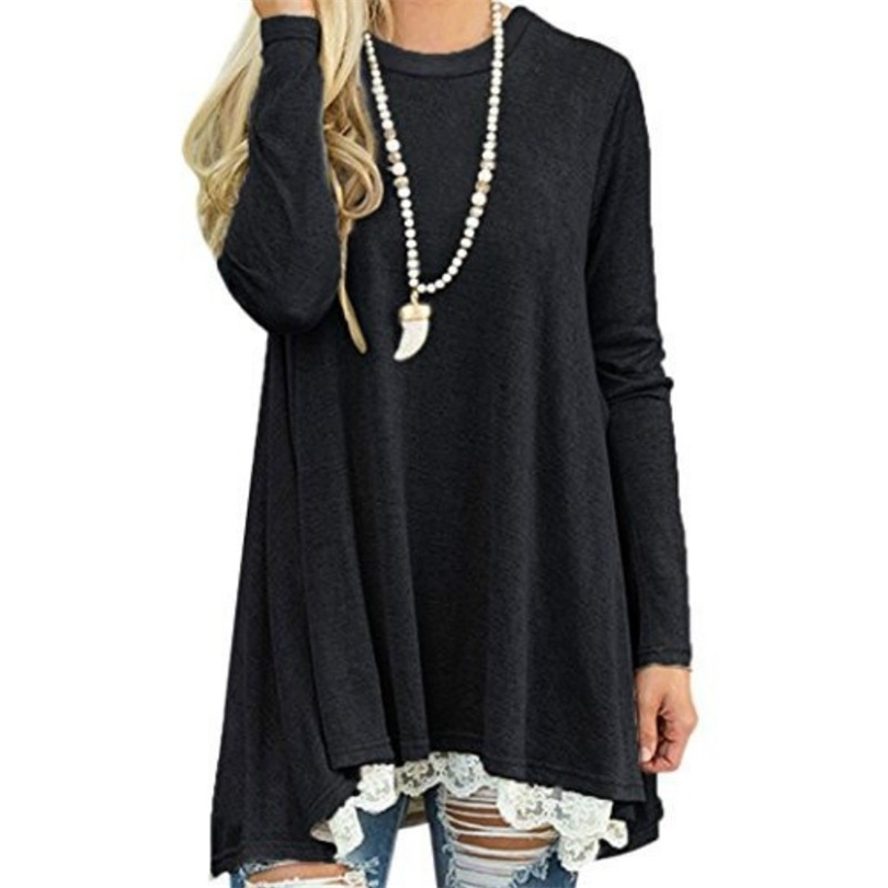 

Femme Autumn Blouse Casual Women Blouses Tops Loose Shirts Winter 2017 Basic Lace Shirt Track Jumper Tunic Long Blusas GV184 q171122, Black