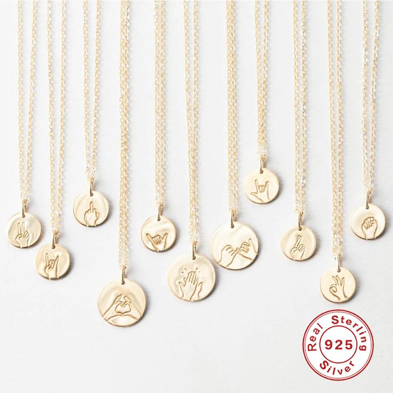 

Other Aide 925 Sterling Silver Hand Gestures Disc Charm Necklace Simple Disk Sign Language ASL Pendant For Women Girls GiftOther