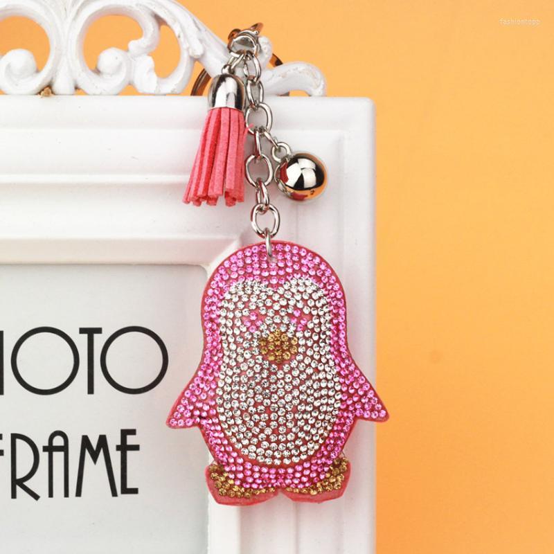 

Cute Penguin Pendant Leather Key Chain Ring Holder Gold Bag Keychain Car Rhinestone Chains Gift For Girls 6C2368