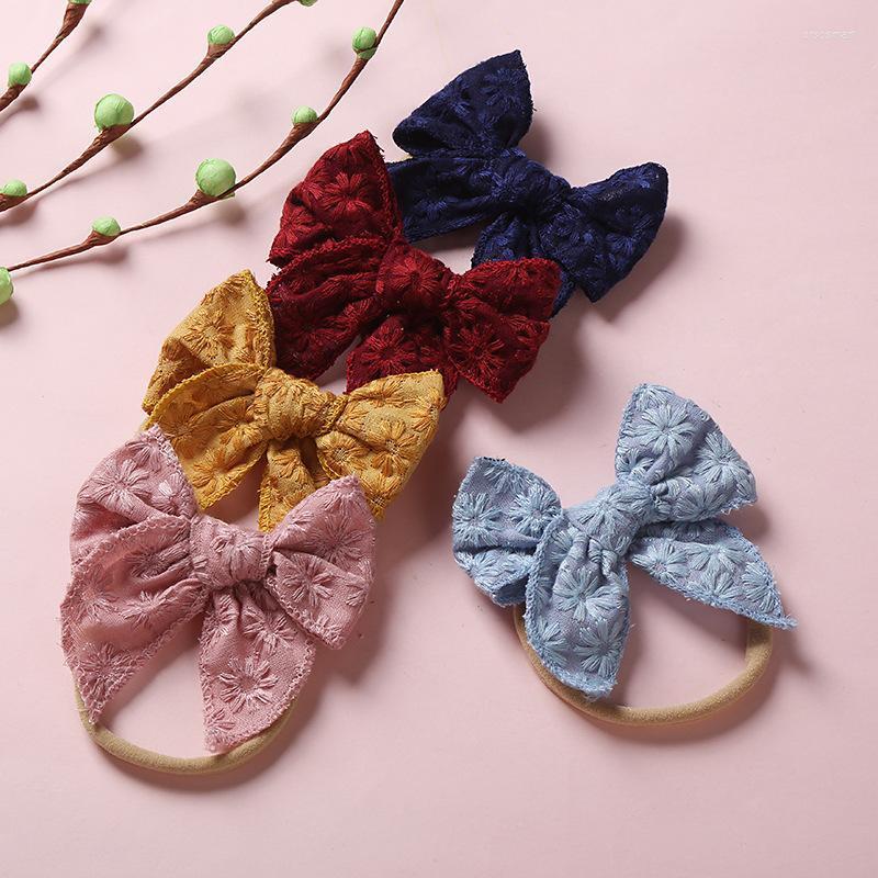 

Hair Accessories 20 Pcs/Lot 3.9" Handtied Embroidery Lace Bow Skinny Headbands Or Clips Baby Girls For 2022, With hair clips