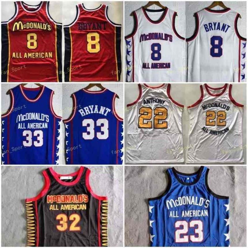 

Print Mcdonald All American Basketball Jersey 8 33 Bryant 22 Anthony 32 Davis Jack Black Blue White Red Stitched266B, As
