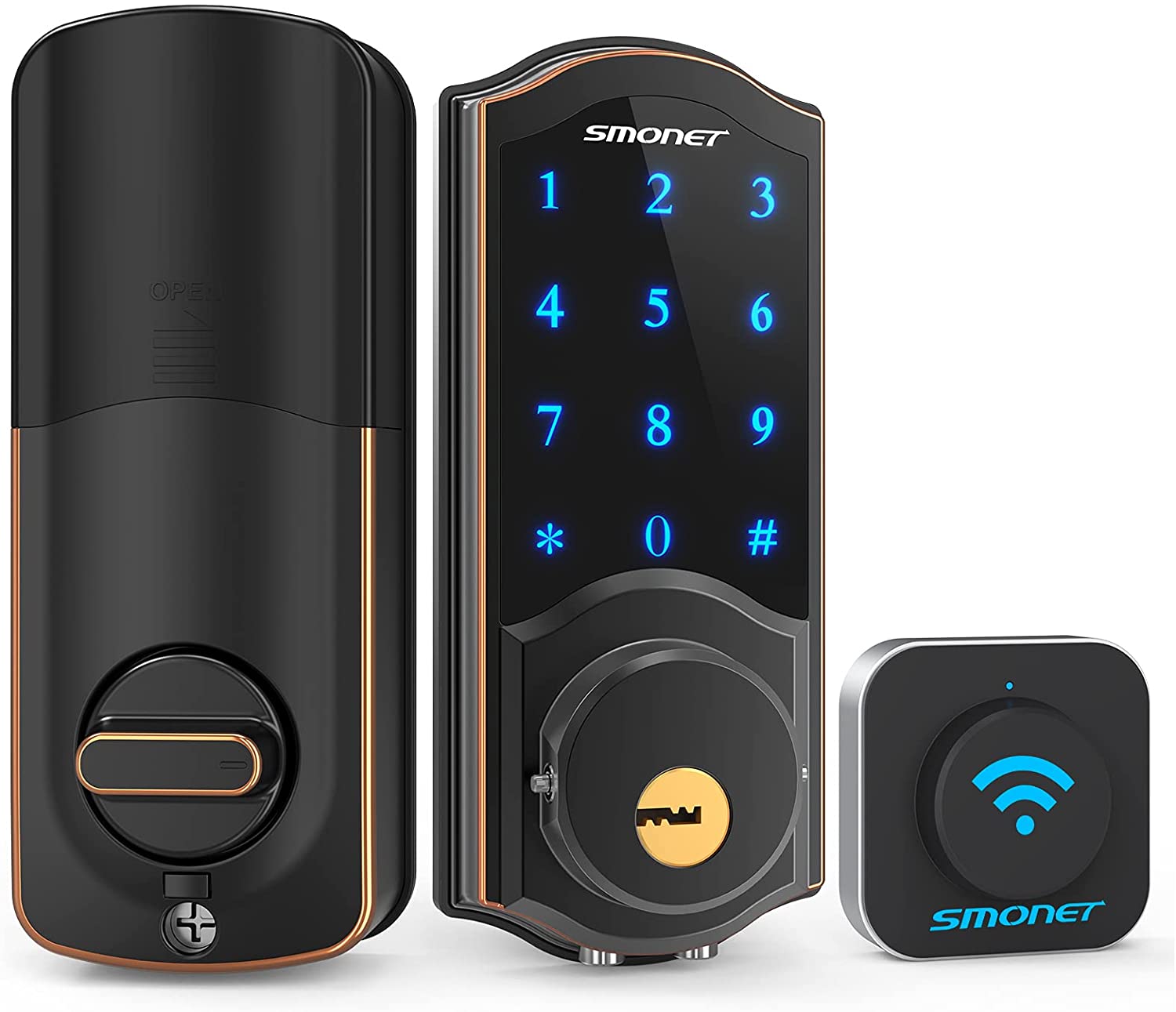 WiFi Door Lock SMONET Remote Control Smart Deadbolt Digital Electronic Keyless Entry Locks Bluetooth Touchscreen Work with Alexa-image-770612738