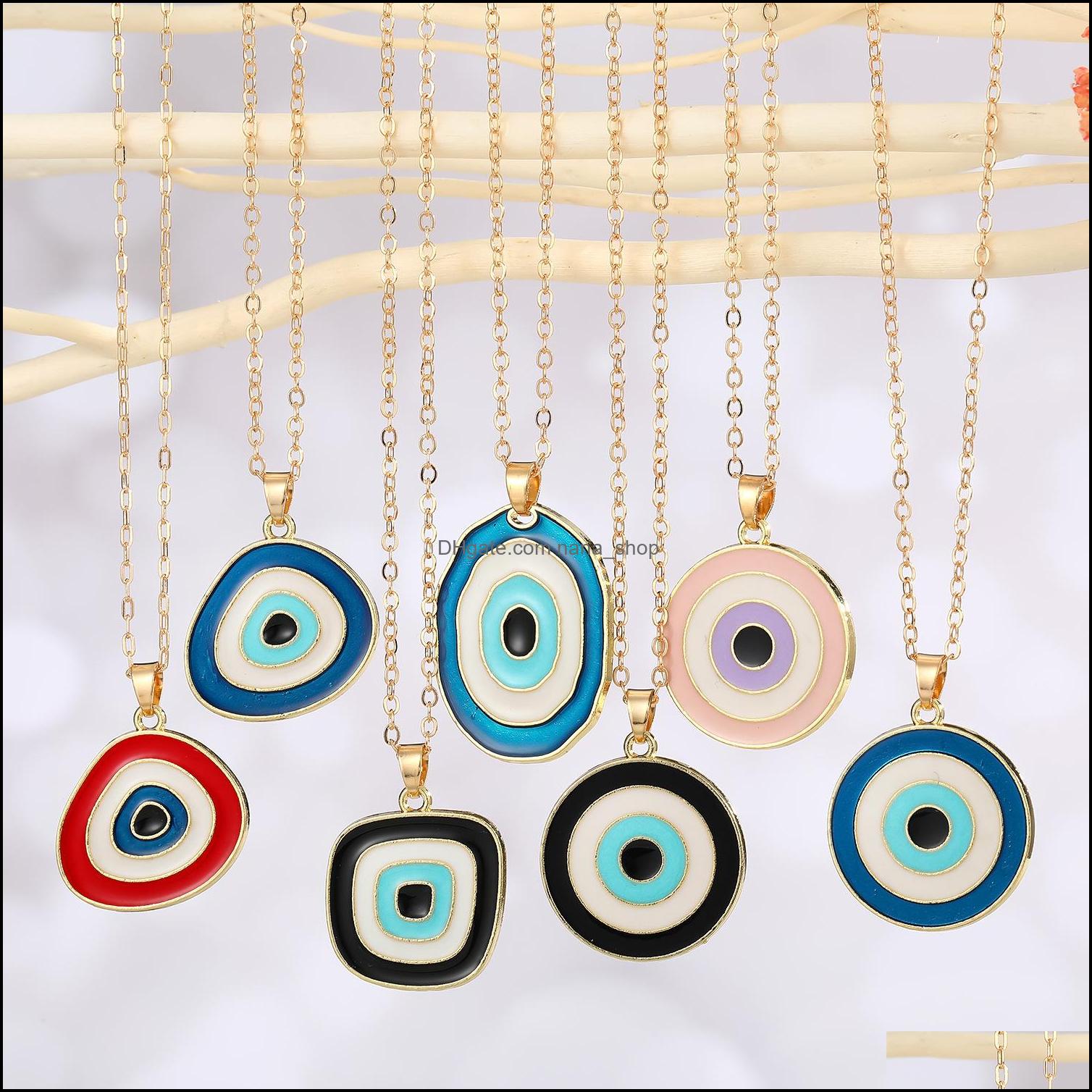 

Pendant Necklaces Pendants Jewelry Fashion Enamel Geometry Evil Eyes Necklace For Womens Big Turkish Eye Chains Choker Clavicel Women Drop