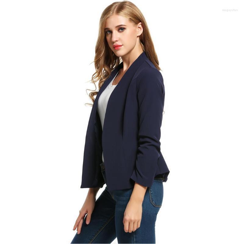 

Women' Suits & Blazers Collarless Ruched Long Sleeve Open Front Slim Casual Blazer Height 175cm Bust 90cm Waist 60cm Hip Solid
