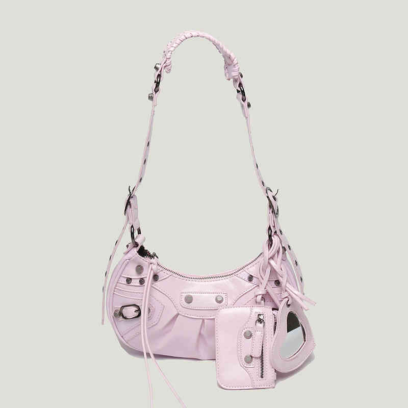 

2022 Trendy Baguette Bags Heavy Locomotive Tooth Bag Same Armpit Single Messenger Rivet Semicircle Fashion Female Shoulder Handbags, White