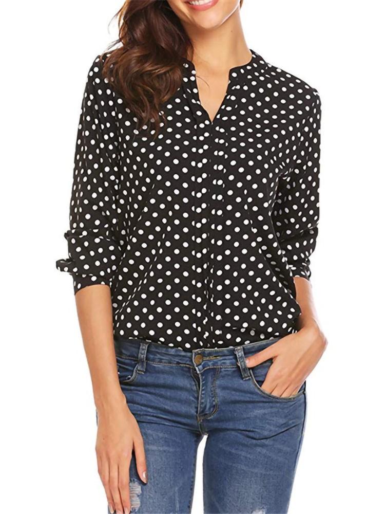 

Women' Blouses & Shirts Polka Dot Women Xxl Clothes V-neck Long Sleeve Shirt Tops For Office BlouseWomen, White