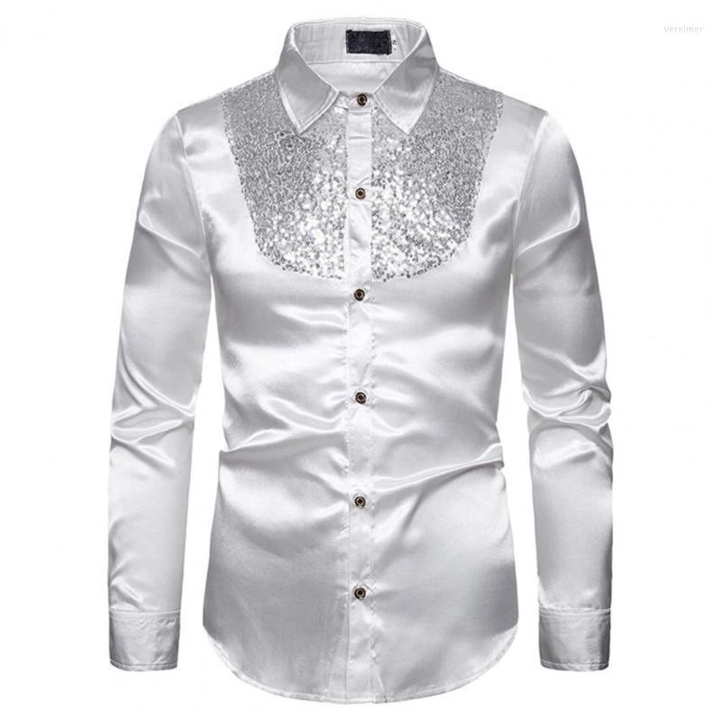 

Men's Dress Shirts Men Shirt Turn-down Collar Sequin Solid Color Long Sleeve Performance Formal Spring For PartyMen's Vere22, Golden