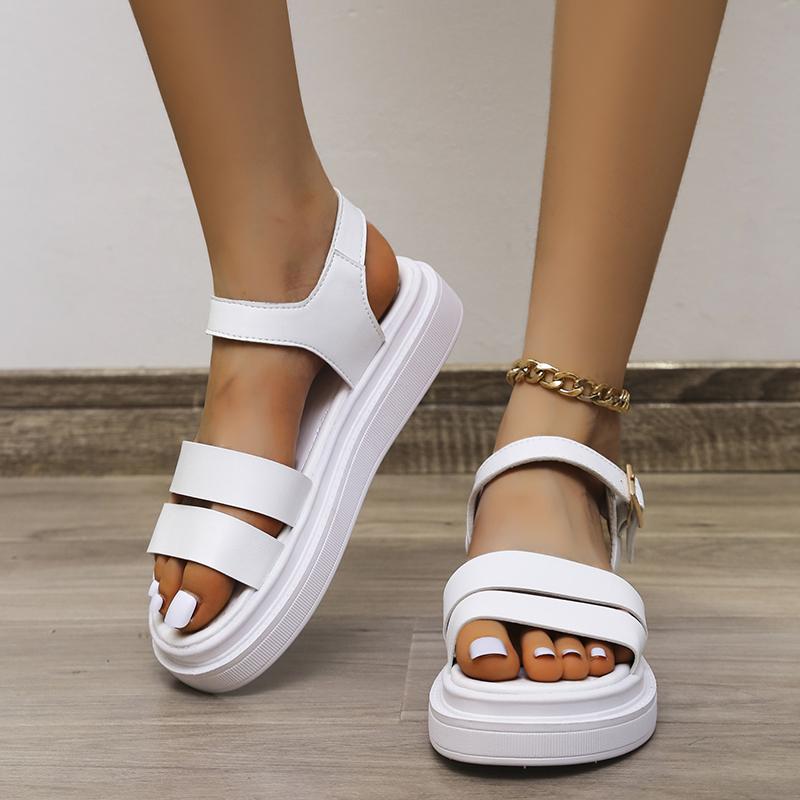 

Sandals Ankle Strap Buckle Thick Sole Ladies PU Open Toe Shoes Fashion Summer Casual SandalsSandals, Black