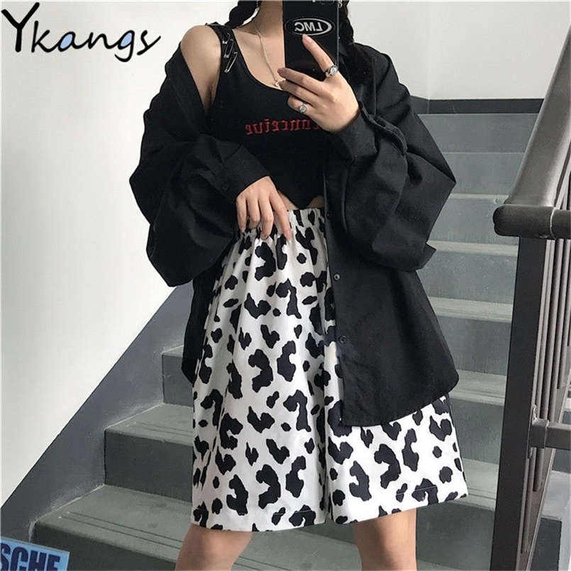

White Cow Summer Running Sport Shorts for Women Streetwear Harajuku Korean Joggers Women Elastic High Waist Wide Leg Shorts 220419
