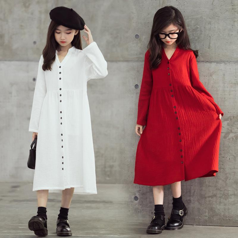 

Girl's Dresses To 16Y Girls Dress 2022 Kids Clothes Children V-neck Baby Midi Mommy And Me Fall Beach Ruched Cotton #5646Girl's, Red