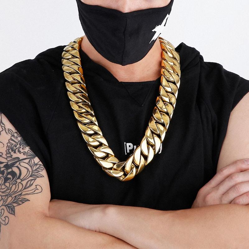 

Chains 24mm 31mm Super Heavy Thick Mens Round Curb Cuban Chain Necklace Jewelry Punk Gold 316L Stainless Steel Bike Necklaces BraceletChains