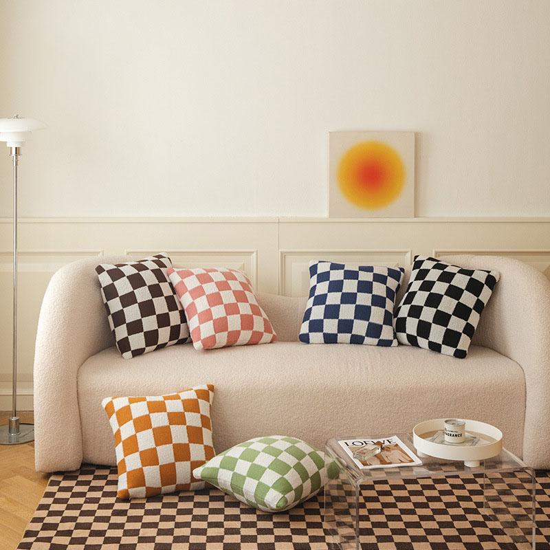 Cushion/Decorative Pillow Chessboard Throw Cushions 45*45cm For Sofa Car Warm Cover Case Chair Cushion Couch Home Decoration-image-764832785