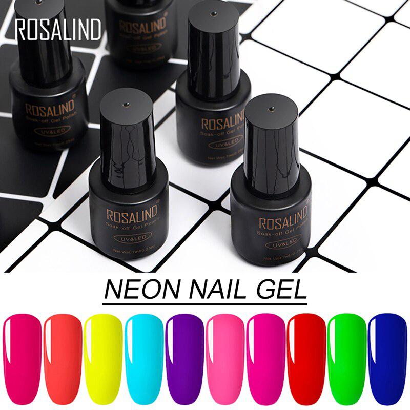 

rosalind nail polish neon gel set for manicure 7ml nails hybrid varnish semi permanent gellak soak off primer base top coat, Ra14