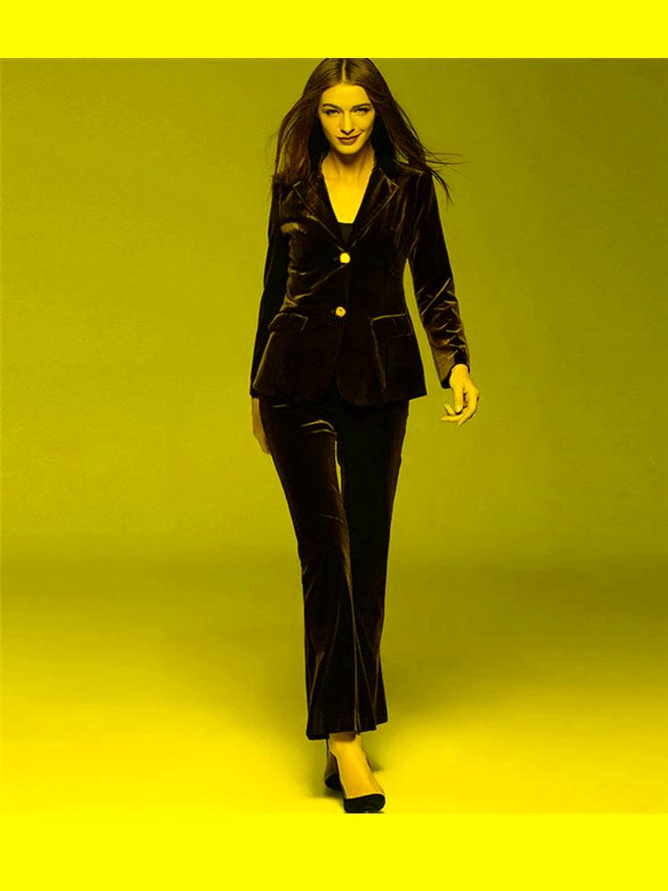 

Women's Two Piece Pants Burgundy Velvet Women Suits Blazer Jacket Formal Ladies Pant Office Uniform Style Female Trouser PantSuitWomen's, Picture style